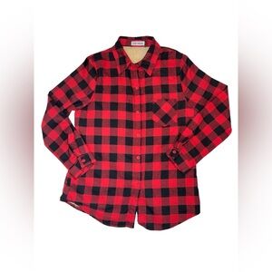 Steve Madden Womens Plaid Flannel Button-down Shirt w Sherpa Lining Size Medium